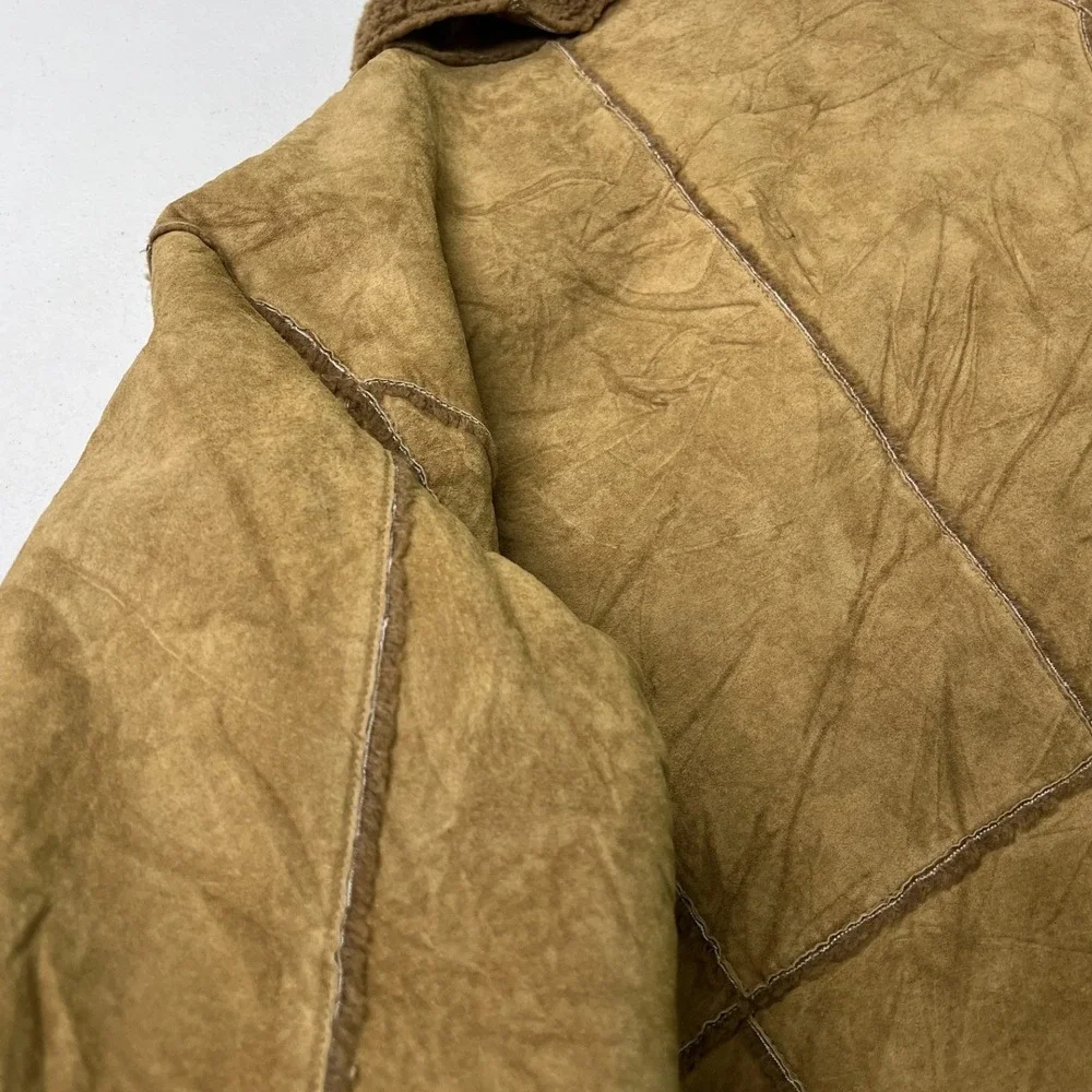 Brandon Thomas Leather Jacket Mens Large Tan Faux Shearling Lined Suede Coat